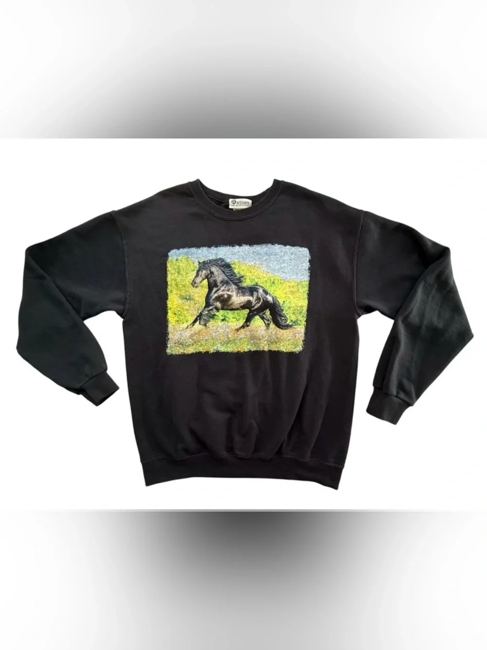 Vintage Equine Horse Artisan Crewneck Pullover sweatshirt long sleeve top Sz M - Picture 1 of 8